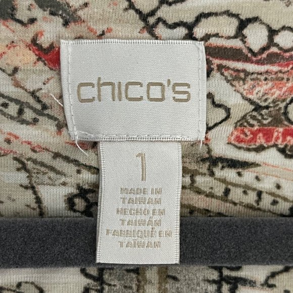 Chico’s women's size 1(8/M) brown print tie hem 3/4 sleeve v neck top - Picture 4 of 10